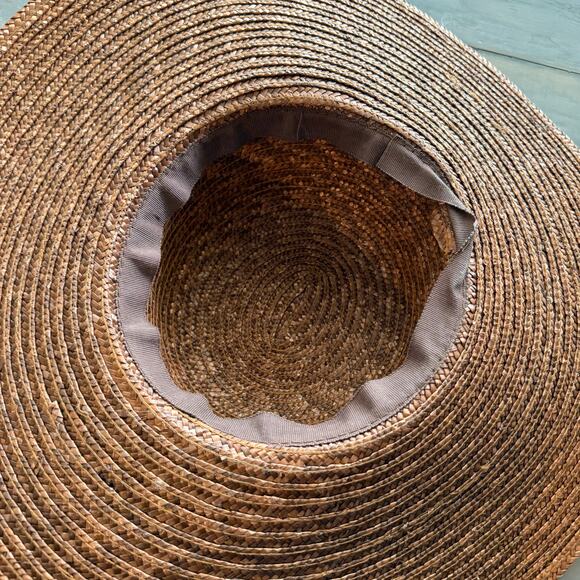Brown Wide Brim Straw Sun Hat Beach Resort Boho OS main image 4